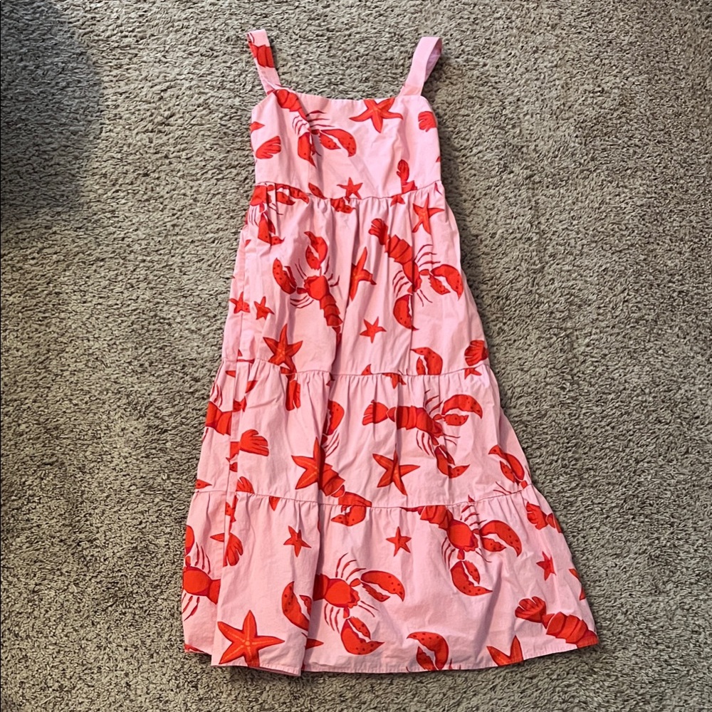 J Crew Pink WM Size 6 Maxi Dress with Red Lobster & Starfish Print